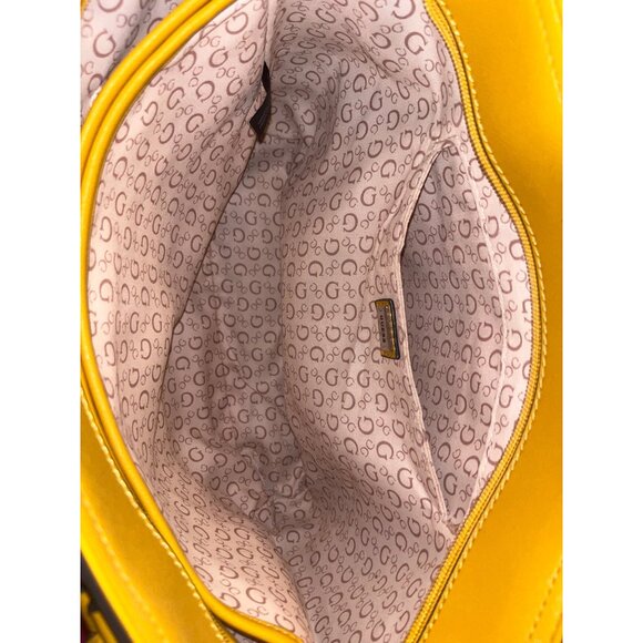 Guess Los Angeles Yellow Faux Leather Shoulder Bag With Logo Embossing & Charm - Picture 7 of 8